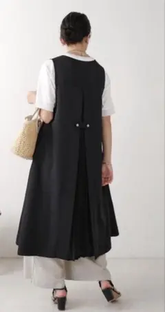 ベスト ジレ バックプリーツロングジレ レディース