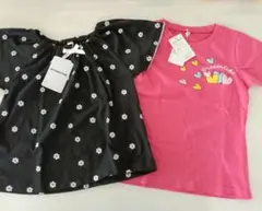 【新品・未使用・タグ付】半袖Tシャツ2枚セット 女の子 110(花柄・ハート柄)