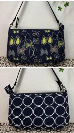 ハンドメイド　 ポシェット　刺繍　ショルダーストラップ付き(約50㎝)