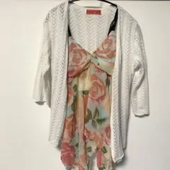 チュニック タンクトップと白レースカーディガンの2点セット 花柄
