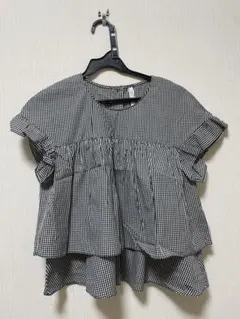 【未使用】ZARA ギンガムチェック フリル半袖トップス M