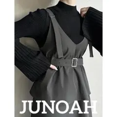 JUNOAH Vネックジャンスカキャミワンピース （チャコール）