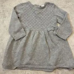 グレーのレース編み長袖ワンピース 12-18M