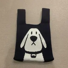 犬柄 ネイビー ニット ミニバッグ