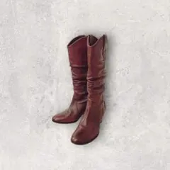 本革 ブラウン ルーズ ミドルブーツ 23.0cm ヒールブーツ シンプル 上品