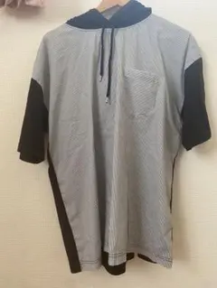 メンズ フード付き ストライプ柄 半袖Tシャツ　Lのサムネイル