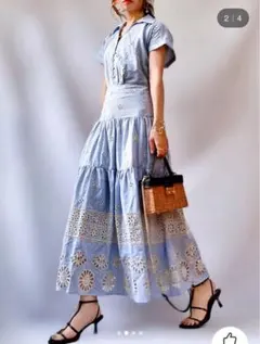 【ZARA】ザラ カットレース ティアード ワンピース ロング 刺繍 花柄 L