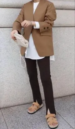 macchat マチャット 裾スリット パンツ パギンス 茶 フリーのサムネイル