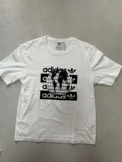 adidas ホワイト 半袖Tシャツ 地球プリント メンズXS