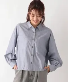 【GLOBAL WORK】ストライプ ボタンアップシャツ 長袖　フリーサイズ