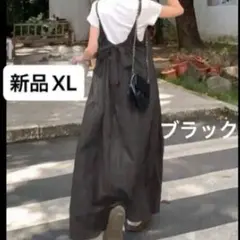 新品　キャミワンピースXL バックリボン　韓国風　薄手　XL ブラック　黒