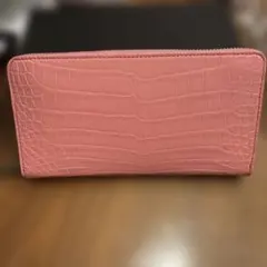 クロコダイル 長財布 ラウンドファスナー ピンク