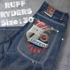 90s 新品 RUFF RYDERS Y2K黒濃紺 バギーデニム JNCO