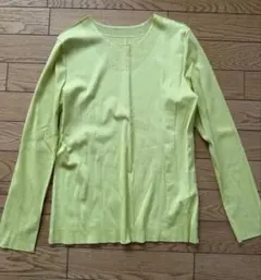 長袖ニットシャツ 明るい黄色 透かし編み