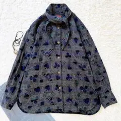 ヴィヴィアンウエストウッド　ハルス襟　ボウタイシャツ　トランプ柄　オーブ　総刺繍のサムネイル