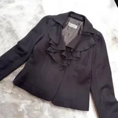 Jenny Garçon フリル付きテーラードジャケット ウール ブラウン L