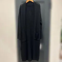 新品未使用⭐︎ロング丈 透かし編みカーディガン ブラック　タグ付き