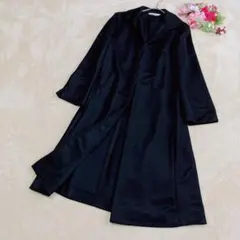 【IMAGE イマージュ】フレアシルエット ロングコート 光沢 ブラック M