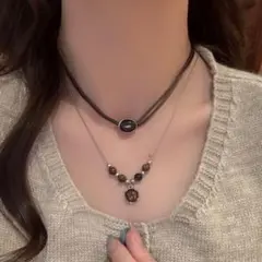 ネックレス ペア レディース レトロ 高見え タイガーアイ レザー 天然石調