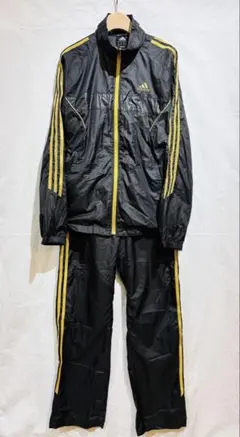 adidas ブラック/イエロー ウィンドブレーカー ジャケット・パンツセット