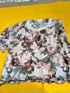 花柄刺繍レースネック長袖カットソー