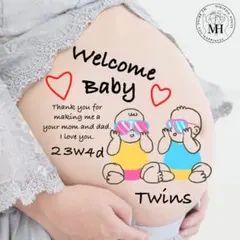 マタニティフォト　マタニティペイント　シール　ベリーペイント　双子　ベビー