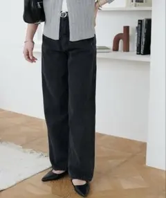 DISCOAT USコットンデニムストレートパンツ　ブラック　TM