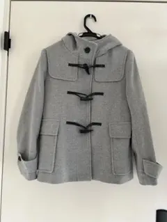 ダッフルコート グレー ショート丈 フード付き カジュアル