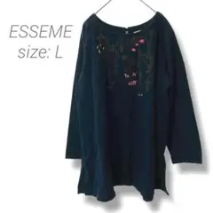 【エシーム】ESSEME 刺繍チュニック コーデュロイ ネイビー 長袖 ゆったり