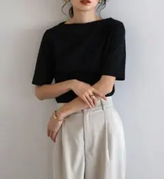 新品　ボンジュールサガン　シルケットコットンボートネックTシャツ　ブラック 　M
