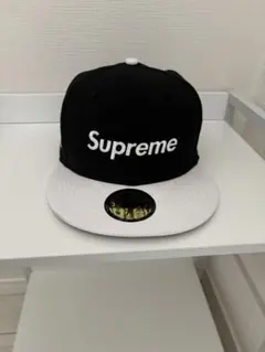 Supreme キャップ 7 3/8 美品ブラック/ホワイト