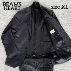 【ビームスハート】REDA生地 スリーピーススーツ グレーチェック XL 段返り