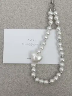 1088(再) ビーズストラップ　スマホストラップ　ハート　パール　推し活