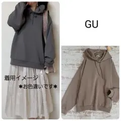 GU ダブルフェイス　ビッグプルパーカー 【M】ベージュ　オーバーサイズ