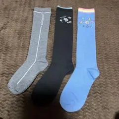 女の子ハイソックス19〜24㎝3足セット ユニコーン　黒　灰色　水色