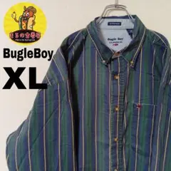 USA古着 BugleBoy　長袖ボタンシャツXL　ネイビーグリーン