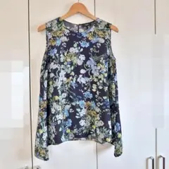美品■theory■トライアングルシェル ボタニカルプリントトップス■ネイビー