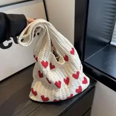 大容量ニットトートバッグ　ハート