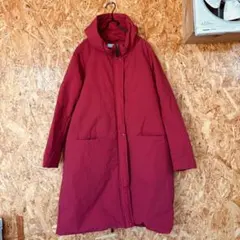 軽量　フード付き ナイロンコート　アウター　ロングコート　レッド　お洒落