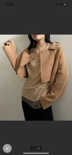 ameri 【完売JACKET LIKE SHORT KNIT キャメル】