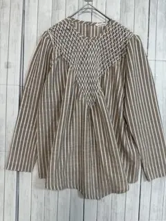 Hokobis Boutique ストライプ スモッキング ブラウス　春秋シャツ