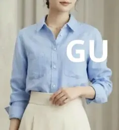 GU レディース 長袖 リネンシャツ ライトブルーのサムネイル