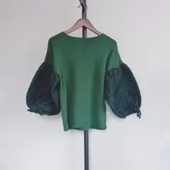 【新品タグ付】9286KT パフスリーブニット グリーン サイズM 手洗いOK