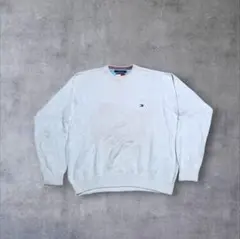 TOMMY HILFIGER トミー ニットセーター 刺繍ロゴ古着アイボリー