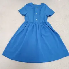 青色 半袖 シャツワンピース　8Y