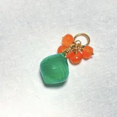 14kgf グリーンアゲート、カーネリアンネックレスチャーム