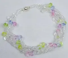 カラフルビーズのクリアブレスレット　16cm