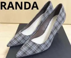 RANDA パンプス ヒール 25cm ブルー×ブラウン ポインテッドトゥ