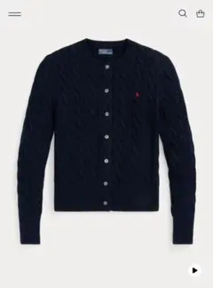 ケーブルニット コットン クルーネック カーディガン