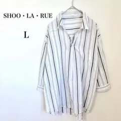 シューラルー◇長袖 スキッパーシャツ ストライプ柄 ホワイト系 L ロールアップのサムネイル